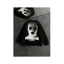 Kadın 3 İplik Kışlık Bisiklet Yaka Baskılı Sweatshirt - Siyah