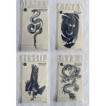 Vahşi 4 Adet Birden3 Hafta Kalıcı Geçici Yapıştırma Dövme 18x11 Cm
