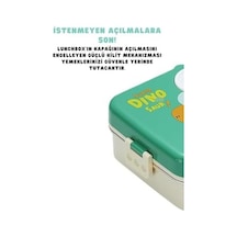 Bento 1120ml Lunchbox Dinozor Desenli Tek Katlı 3 Bölmeli Paslanmaz Çelik Sefer Tası Yemek Kutusu Yeşil Bakır