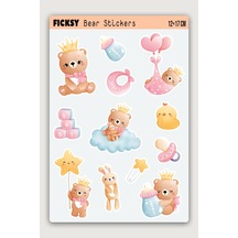 Sevimli Ayıcık Teddy Bear Sticker Seti - 12 Adet Etiket Çıkartma Diğer