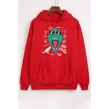 T - Rex Baskılı Sweatshirt Kırmızı