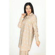 Sortie Collection Puantiyeli Desen Basic Model Uzun Gömlek Vizon-vizon Vizon