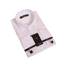 Dicotto Beyaz Gizli Düğmeli Damatlık Ata Yaka Kol Düğmeli Slim Fit Smokin Gömlek - 001 001