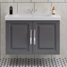 Denko Royal 90Cm Mdf Albatros Gri Banyo Dolabı Alt Modül, Lavabo Gri