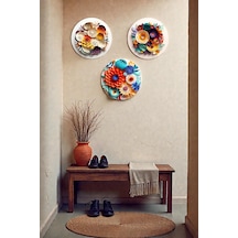 3 Parça Kabartmalı Modern Çiçek Mdf Tablo Seti, Oturma Odası, Salon, Ofis, Ev Duvar Tablosu Dekoru