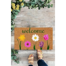Welcome, Çiçekler, Kapı Önü Paspası, Dijital Baskı Paspas
