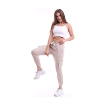 Winmoda34 Keten Pantolon Kargo Cepli Lastik Paça Taş Rengi Taş