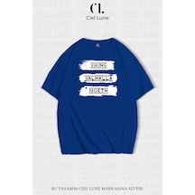 Nevermind Unisex Kadın Erkek Vıkıng Valhala Baskılı Özel Tasarım Oversize T Mavi
