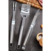 3 Parça Set Mangal Aksesuar Seti Paslanmaz Çelik Barbekü Set Maşa