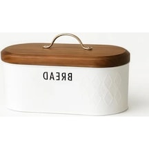 Ahşap Kapaklı Beyaz Metal Ekmek Kutusu - 33x18x18 Cm A