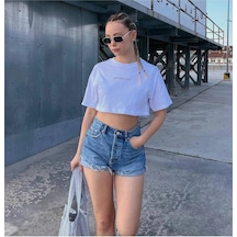 Startmore Kadın Beyaz Minimalist Baskılı Oversize Crop Beyaz
