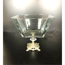 Elta Collection Metal Ayaklı Gümüş Detaylı Büyük Boy Salata Kasesi gümüş
