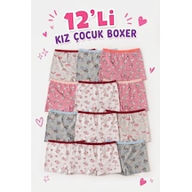Orivra Kız Çocuk 12'li Şort Boxer Seti Pamuklu Esnek Desenli İç Çamaşırı Paketi Renkli
