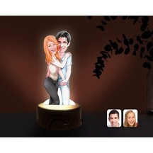 Kişiye Özel Sevgililer Karikatürlü Dekoratif 3D Biblo Led Işıklı (481495675)