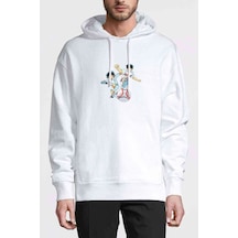 Captain Tsubasa Baskılı Beyaz Erkek Örme Kapşonlu Sweatshirt