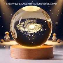 Samanyolu Desenli Kristal Küre Ahşap Standlı Gün Işığı Led Masa Lambası -