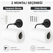 Lotus Siyah Kağıt Havluluk, Yapışkanlı Ve Vidalı Montajlı Rulo Havlu Askısı, Mat Siyah Statik Boyama, 35 Mm Oval Bantlı Mutfak Ve Banyo Kağıt Havlu Tutucu 16.5 x 12.2 x 11.2 CM