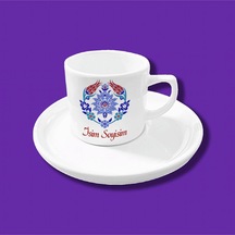 Kişiye Özel Osmanlı Çini Desen Tasarımlı Hediyelik Tekli Kahve Fincanı Beyaz