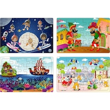 Yeni 4 Adet 24 Parçalı Ahşap Puzzle Yapboz Uzaylı Çocuklar. Kara