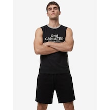Koton Regular Fit Renk Bloklu Kolsuz Bisiklet Yaka Baskılı Spor Atlet Siyah 6sam30040nk