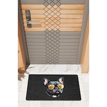 Rugmood Modern Dijtal Baskı Siyah Gözlüklü Siyah Köpek Kapı Önü Paspası