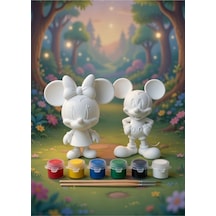 Mickey & Minnie Mouse Boyama Seti Sevgili & Çocuklara Özel, 6 Renk Akrilik Boya, 2 Fırça