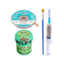 Relıfe Rl-402/ Krem Lehim Paste 183 C 40g Flux Lehim Toplama Ve Cp 3515 Lehim Emme Teli Elektronikçi Yardımcı Seti01