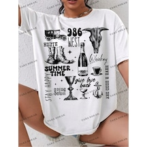 Tarzsokak Unisex Bay Kadın Batı Tarzı Baskılı Kısa Kollu Tişört Kod-1336 Beyaz