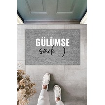 Rugmood Modern Dijital Baskı - Gülümse, Smile : - Kapı Önü Paspası Gri