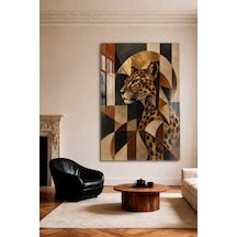 Leopar Figürlü Geometrik Modern Temperli Cam Tablo Siyah Kahve