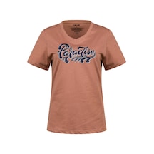 2as Alone Baskılı V Yaka Kadın T-shirt 406 Kahve