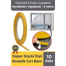 Premium Seri Güçlü Kendinden Yapışkanlı Ahşap Pencere Kapı Sineklik Tülü Yedek 4mt Cırt Bant-10 Adet