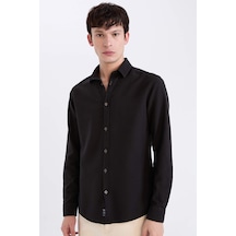 DeFacto Slim Fit Dar Kesim Pamuklu Basic Düz Uzun Kollu Gömlek A4644AX24AUBK27
