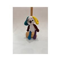 El Yapımı Amigurumi Köpek Oyuncak Renkli Kulak Örgü Bebek & Çocuk Hediyesi 21cm Sarı Kulak Mor
