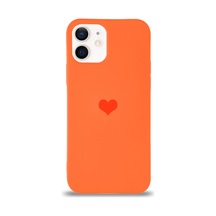 Apple Uyumlu  iPhone 12 Kılıf Kalp Logolu Altı Kapalı İçi Kadife Lansman Silikon Kılıf - Pembe
