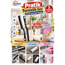 3'ü 1 Arada Pratik Temizlik Seti İnce Uçlu Temizlik Fırçası, 90 Yaprak Tüy Toplayıcı Rulo Ve Proff Pva Silgi Sünger