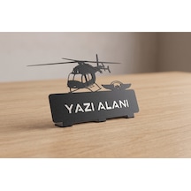 Kişiye Özel Hediyelik Sağlık Askeri Bell Helikopter Tasarımlı Metal Masaüstü İsimlik Siyah