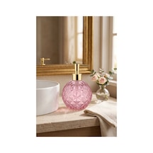 Boby Diamond Küre Cam Sıvı Sabunluk Gold Pompalı Kristal Desenli Dekoratif Banyo Ve Mutfak Dispenseri - 16 Cm X 10 Cm - 500ml - Pembe