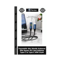 Taşınabilir Güç Günlük Kullanım Ofis Eşyası U21 Şarj Kablosu Type-c To Type-c 60w Siyah
