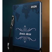 Bk Gift Kişiye Özel İsimli Termo Sert Kapak 2026 Lacivert Ajanda & Kalem -1, Öğretmenler Günü Hediyesi, Yeni İş Hediyesi 35319 Bk Gift Renkli