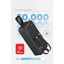 Taşınabilir 30.000 Mah Powerbank 22.5w Pd Hızlı Şarj, Led Gösterge, Android & İos Siyah