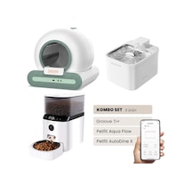 Groove Ti+ Akıllı Otomatik Kedi Tuvaleti Yeşil - Petfit Aqua Flow Akıllı Bataryalı Su Pınarı Çeşmesi + Petfit Autodine X Akıllı Otomatik Mama Kabı Bundle