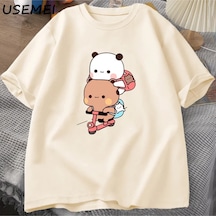 Flood Of Style Panda Ve Brownie Ayı Çift Bisiklet Sürme T-shirt Boy Komik Karikatür T Shirt Erkekler Pamuk O Haki