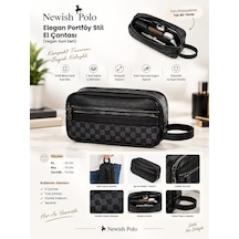 Newish Polo Elegan Portföy Stil El Çantası-vegan Suni Deri Desenl Gri - Siyah