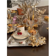 Atabey Home Collection 6'lı Kahve & Çay & Sunum Tepsisi Çelik Gümüş Tepsi Lüx Taşli Model