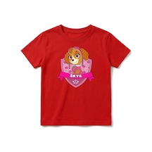 Urbantrendstore Paw Patrol Skye Unisex Kız Çocuk Bisiklet Yuvarlak Yaka Basic Kısa Kollu %100 Pamuk Tişört Kırmızı