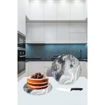 Dekoratif Cam Kesme Tahtası Gri Mermer Çap 32 Cm Cam Kesme Tabl