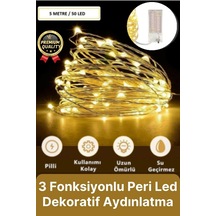 Dekoratif Aydınlatma Yeni Yıl Yılbaşı Pilli 3 Fonksiyonlu Günışığı Sarı Renk Peri Led Işık 5 Metre