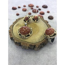 Kahverengi Yıldız Taşı Gümüş 925 Ayar Set