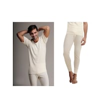 Hasyün Erkek %100 Yün Kısa Kol Fanila - Uzun Don İçlik Set 1000e/1001e - 1 Set Ekru